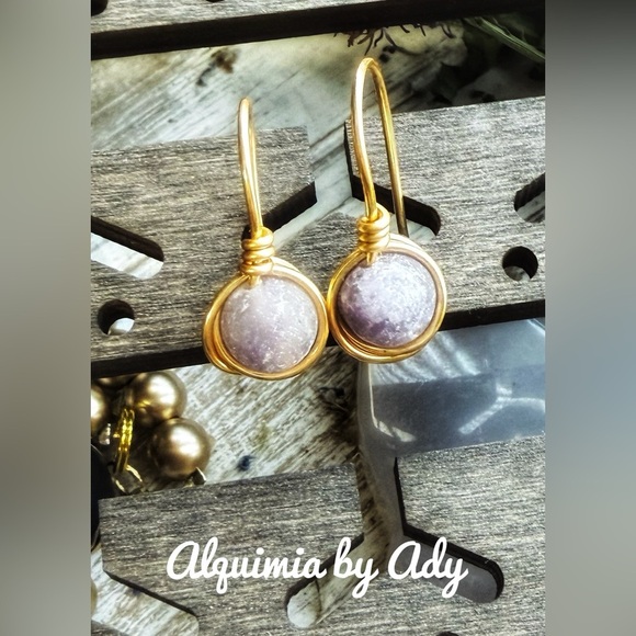 Lepidolite gold statement earrings - Picture 1 of 1